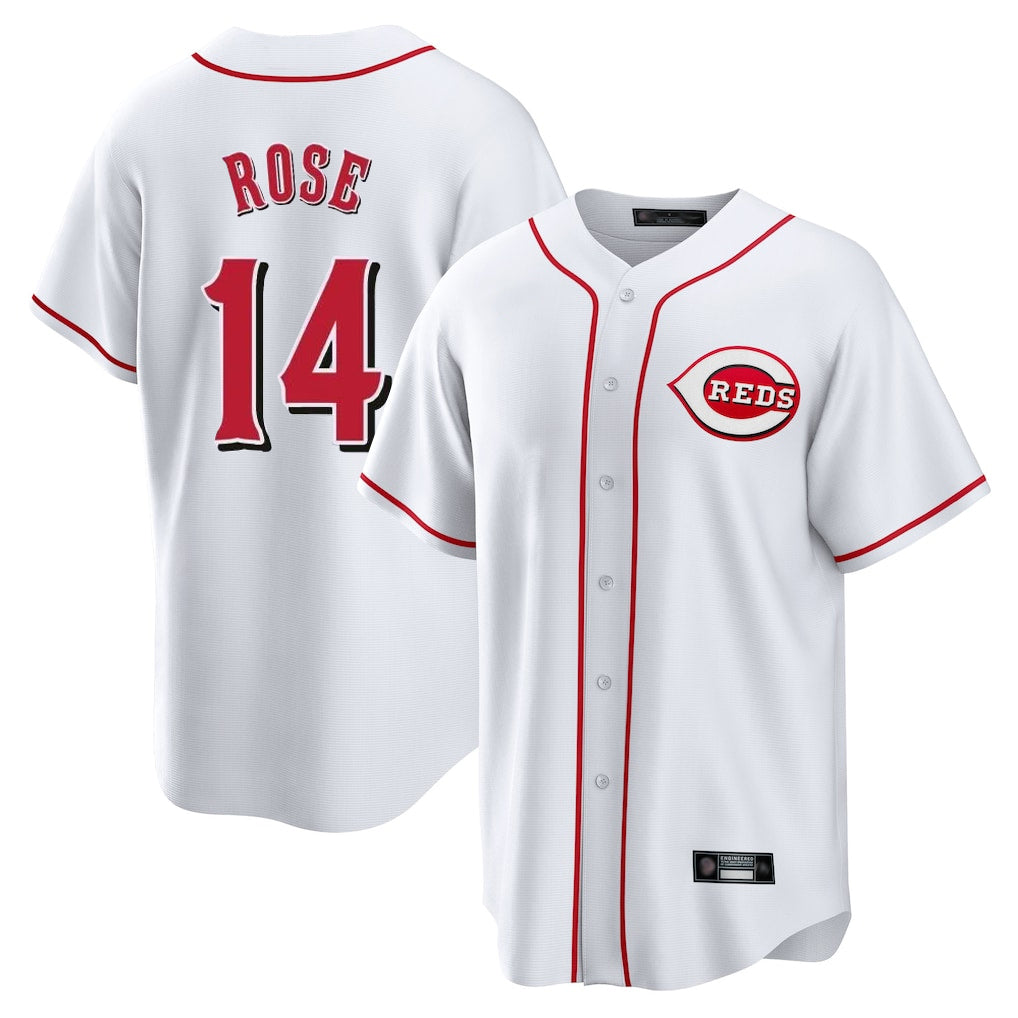 Jamed C.Reds #14 Pete Rose Player White Game Home Stitched Jerseys