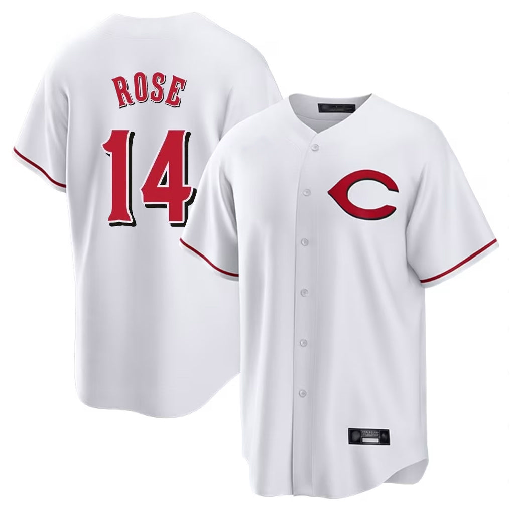 Jamed C.Reds #14 Pete Rose Player White Home Game Stitched Jerseys