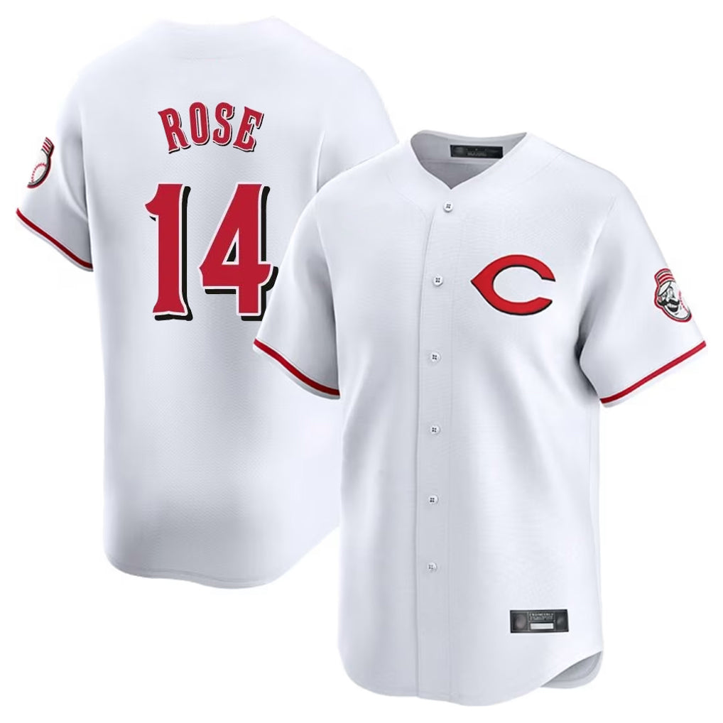 Jamed C.Reds #14 Pete Rose Player White Limited Home Stitched Jerseys