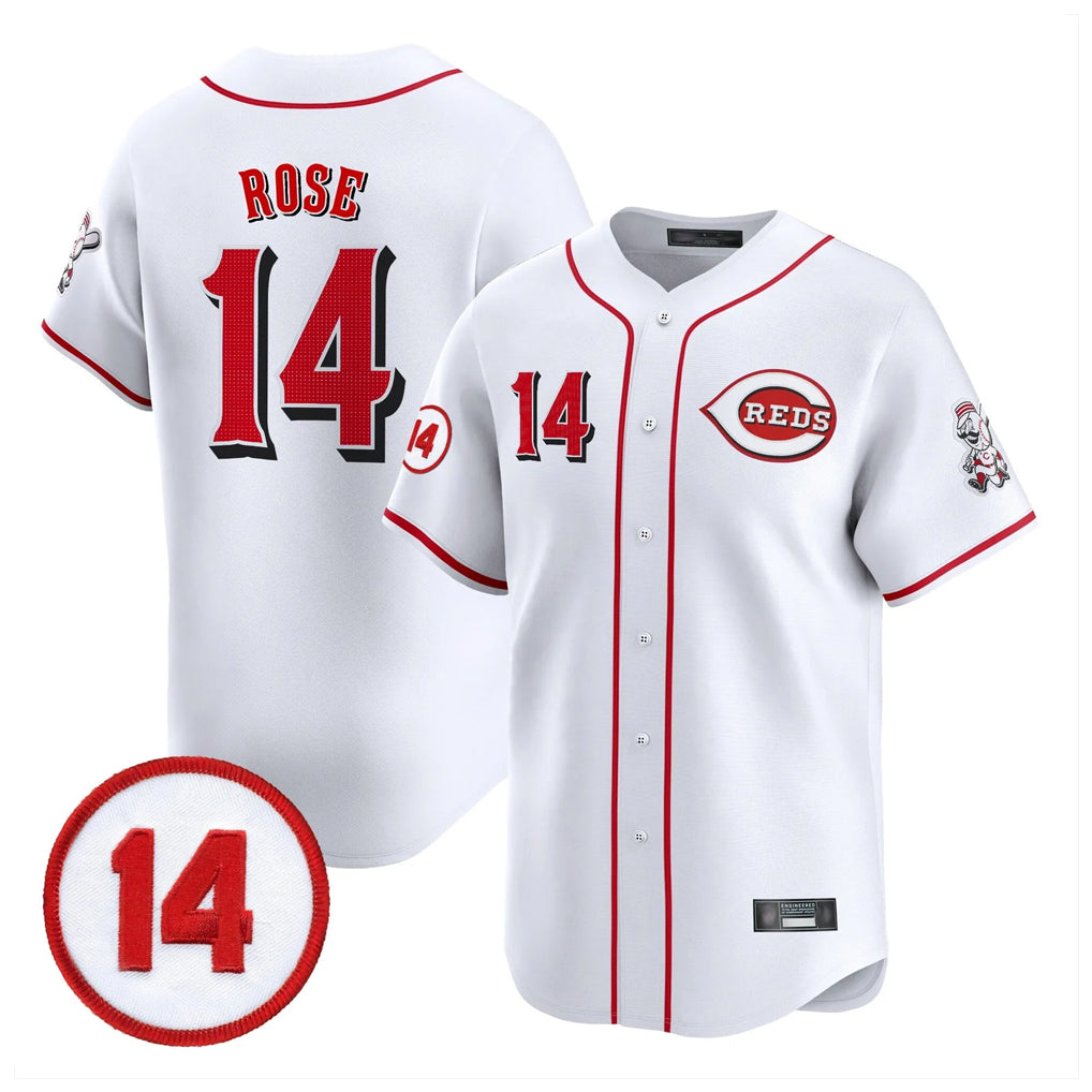 Jamed C.Reds #14 Pete Rose Player White Vapor Premier Limited Home Stitched Jerseys
