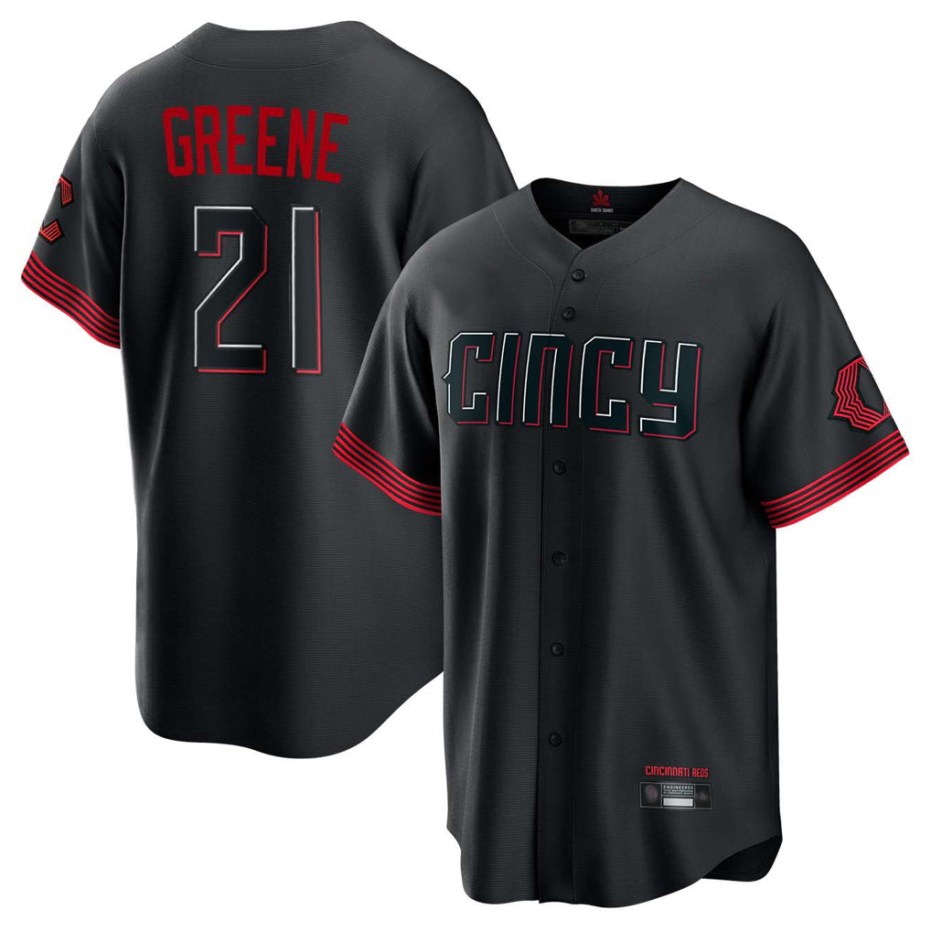 Jamed C.Reds #21 Hunter Greene Player Black City Connect Home Game Stitched Jerseys