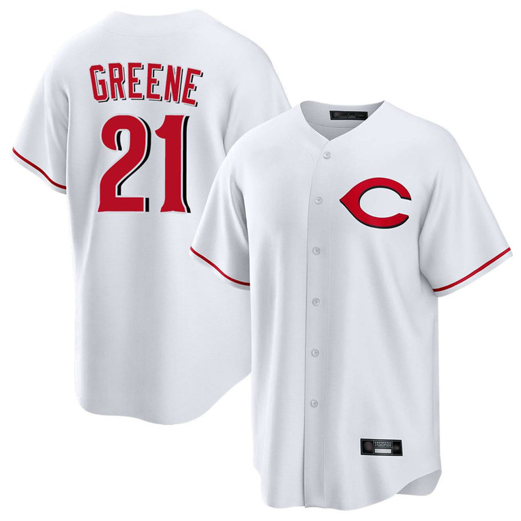 Jamed C.Reds #21 Hunter Greene Player White Home Game Stitched Jerseys