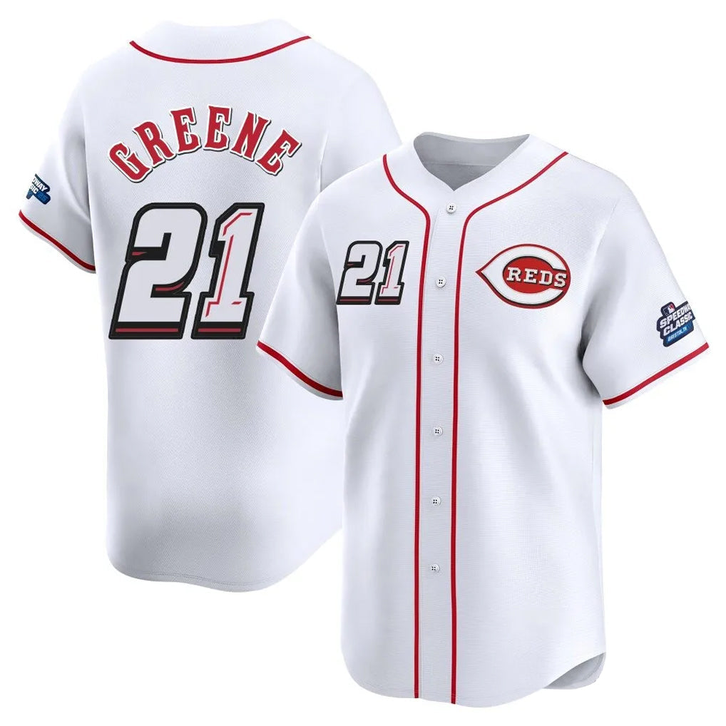 Jamed C.Reds #21 Hunter Greene Player White Speedway Classic Home Limited Stitched Jerseys