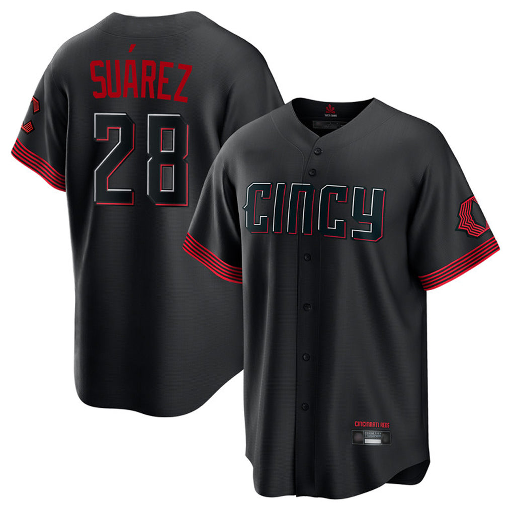 Jamed C.Reds #28 Eugenio Su¡§¡érez Player Black City Connect Home Game Stitched Jerseys