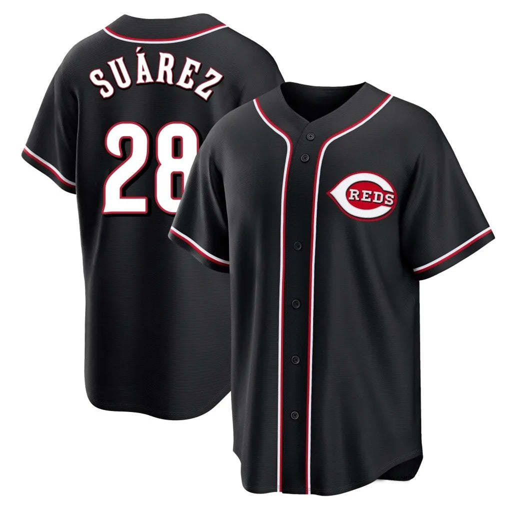Jamed C.Reds #28 Eugenio Su¡§¡érez Player Black Fashion Out Home Game Stitched Jerseys