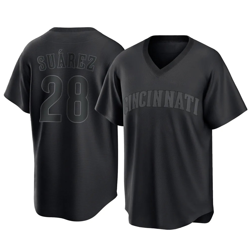 Jamed C.Reds #28 Eugenio Su¡§¡érez Player Black T-shirt Game Home Stitched Jerseys