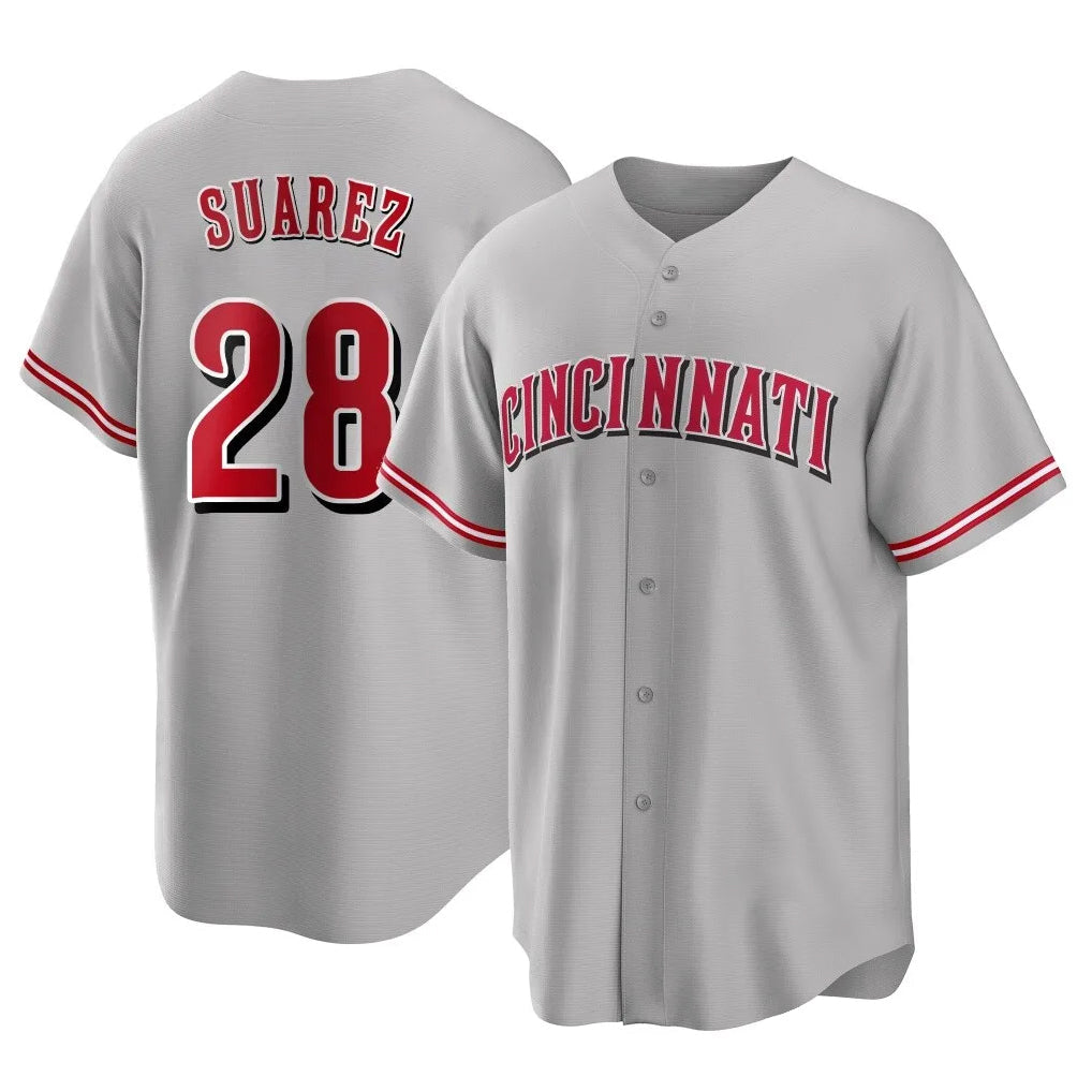 Jamed C.Reds #28 Eugenio Su¡§¡érez Player Gray Home Game Stitched Jerseys