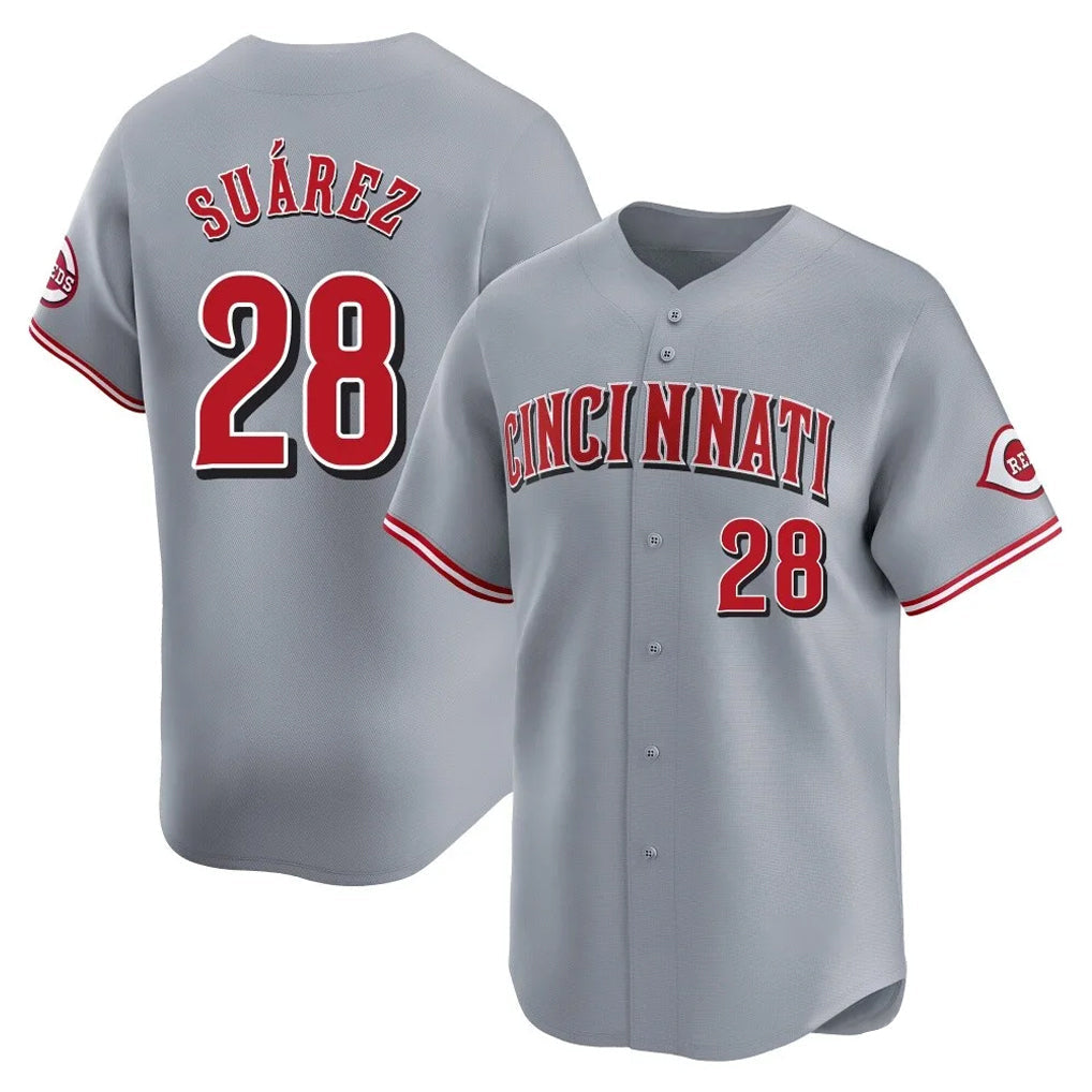 Jamed C.Reds #28 Eugenio Su¡§¡érez Player Gray Home Limited Stitched Jerseys