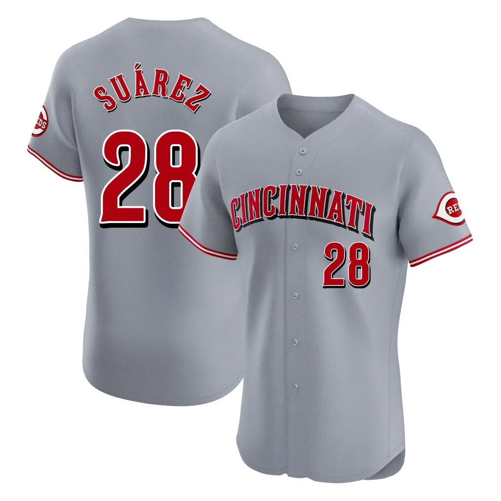 Jamed C.Reds #28 Eugenio Su¡§¡érez Player Gray Limited Elite Home Stitched Jerseys