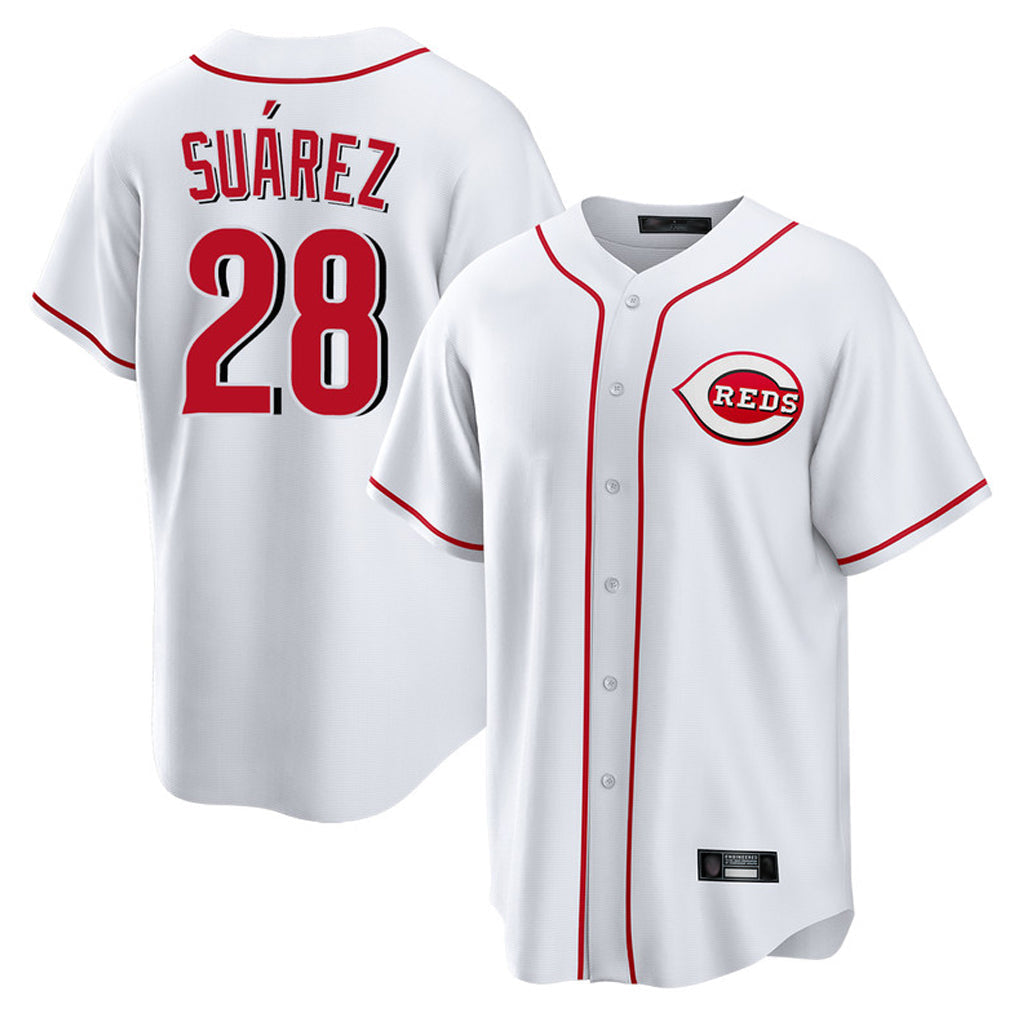 Jamed C.Reds #28 Eugenio Su¡§¡érez Player White Game Home Stitched Jerseys