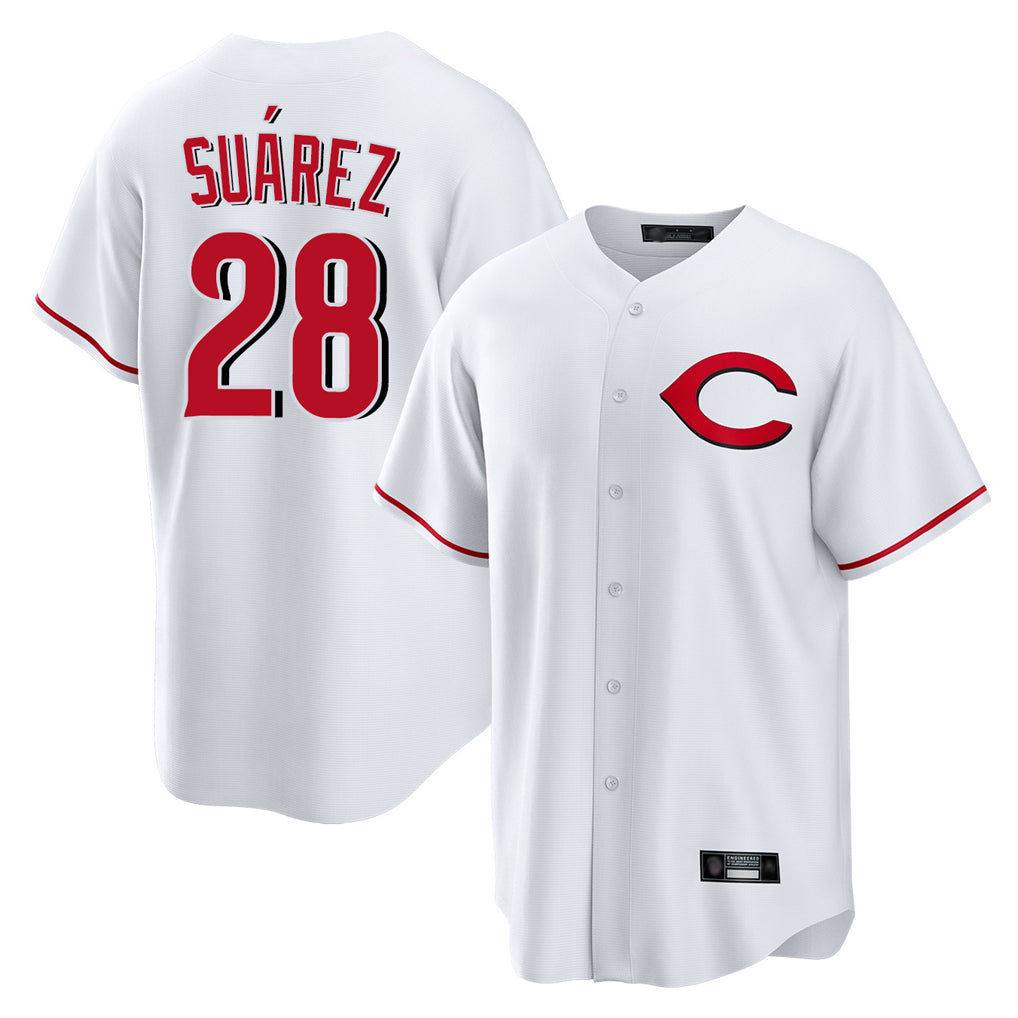 Jamed C.Reds #28 Eugenio Su¡§¡érez Player White Home Game Stitched Jerseys
