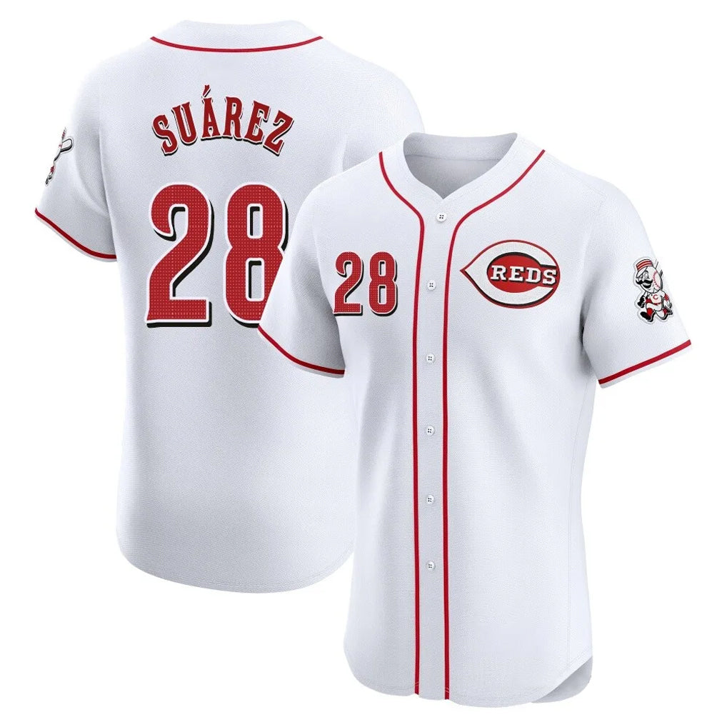 Jamed C.Reds #28 Eugenio Su¡§¡érez Player White Limited Elite Home Stitched Jerseys