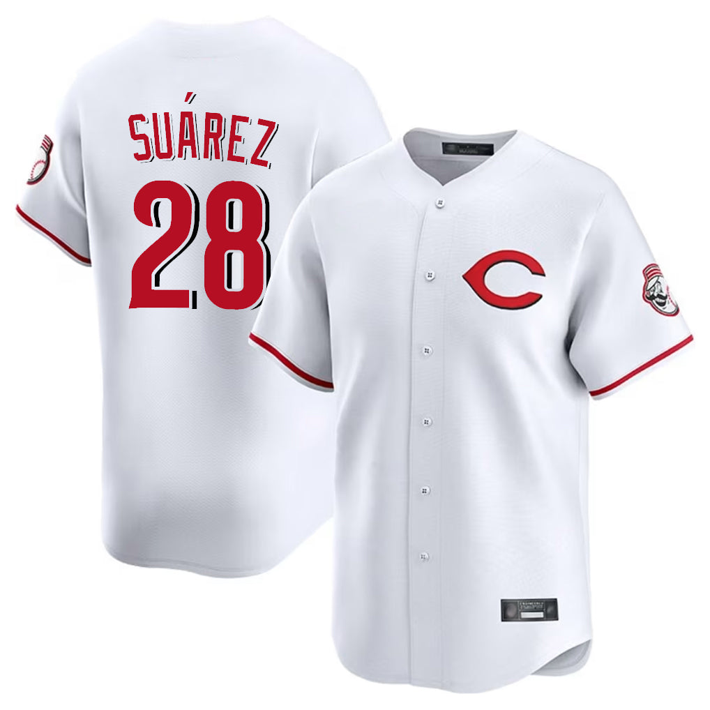 Jamed C.Reds #28 Eugenio Su¡§¡érez Player White Limited Home Stitched Jerseys