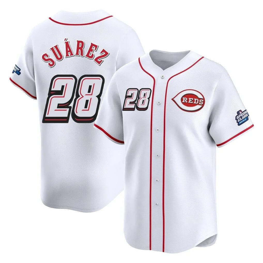 Jamed C.Reds #28 Eugenio Su¡§¡érez Player White Speedway Classic Home Limited Stitched Jerseys