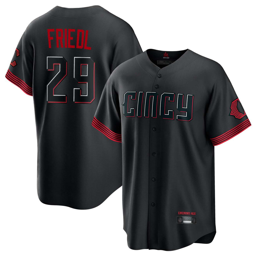 Jamed C.Reds #29 TJ Friedl Player Black City Connect Home Game Stitched Jerseys
