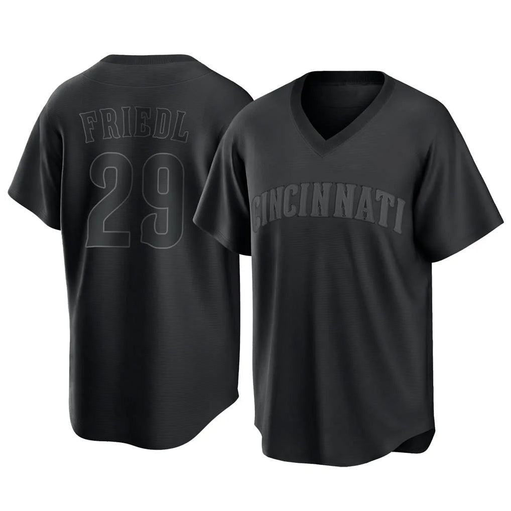 Jamed C.Reds #29 TJ Friedl Player Black T-shirt Game Home Stitched Jerseys