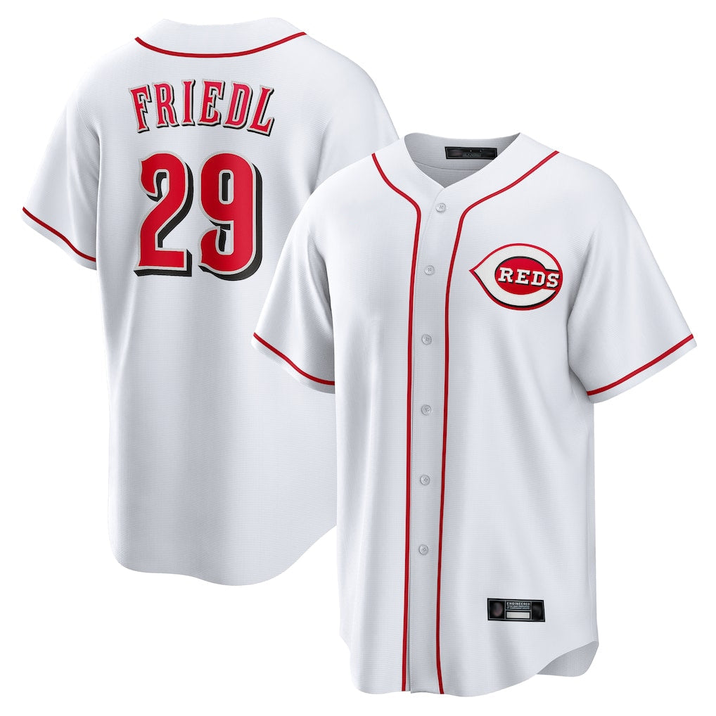 Jamed C.Reds #29 TJ Friedl Player White Game Home Stitched Jerseys