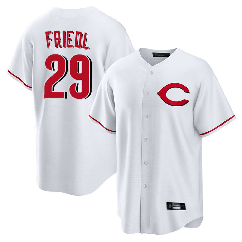 Jamed C.Reds #29 TJ Friedl Player White Home Game Stitched Jerseys