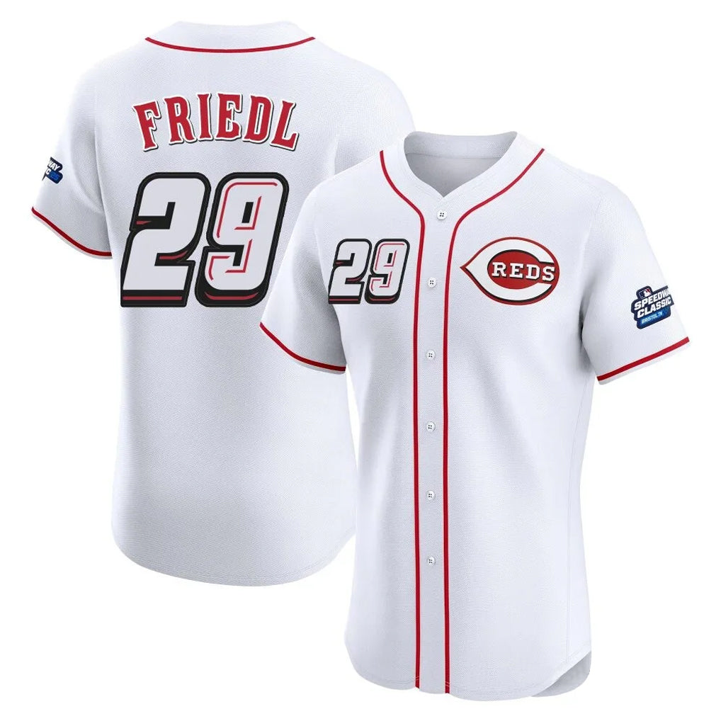 Jamed C.Reds #29 TJ Friedl Player White Speedway Classic Limited Elite Home Stitched Jerseys