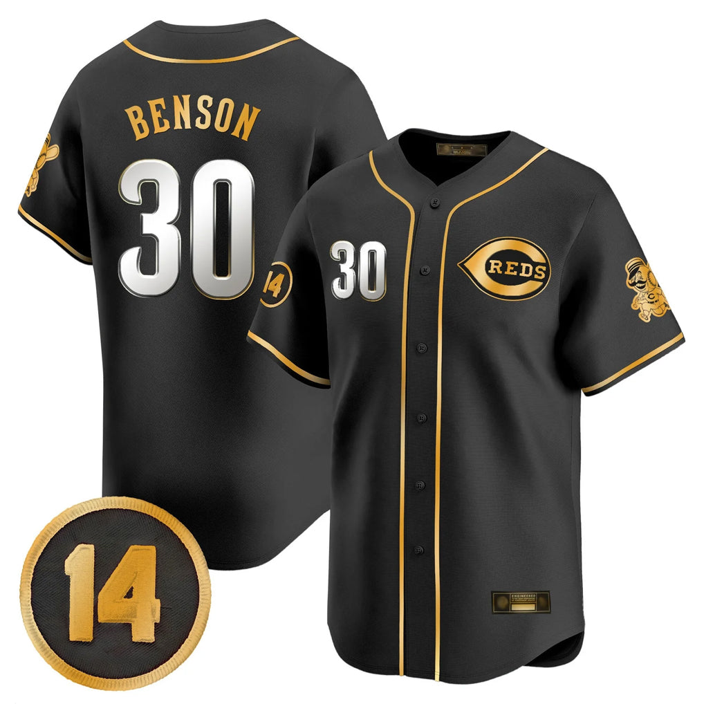 Jamed C.Reds #30 Ken Griffey Player Black-Gold Vapor Premier Limited Home Stitched Jerseys