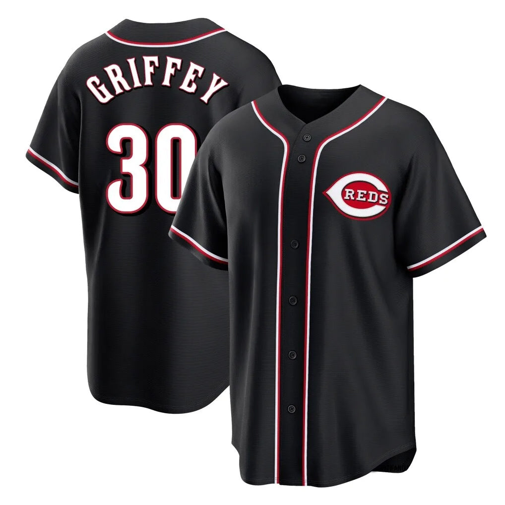 Jamed C.Reds #30 Ken Griffey Player Black Fashion Out Home Game Stitched Jerseys