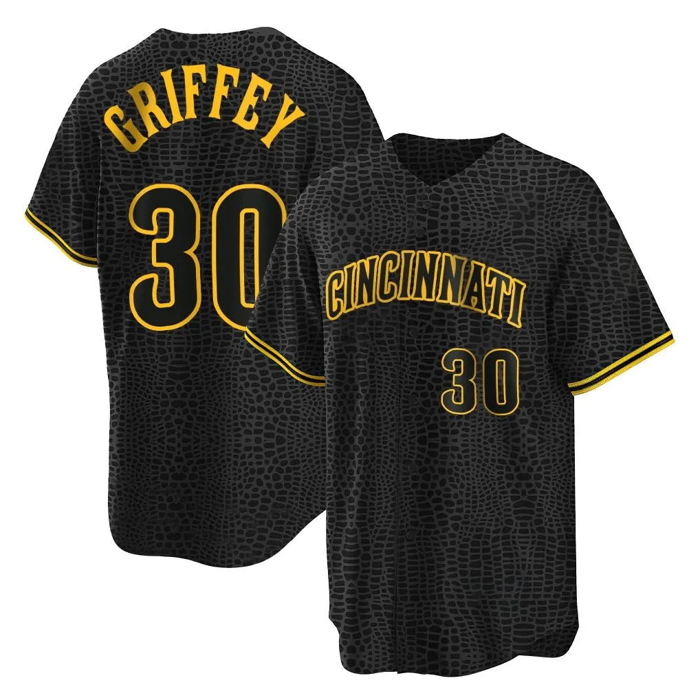 Jamed C.Reds #30 Ken Griffey Player Black Snake Skin City Home Stitched Jerseys