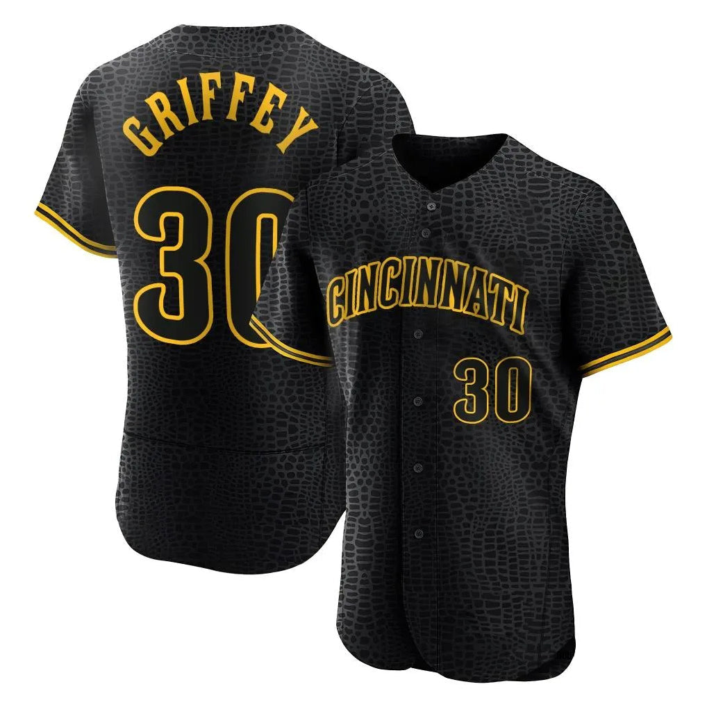 Jamed C.Reds #30 Ken Griffey Player Black Snake Skin City Limited Elite Home Stitched Jerseys