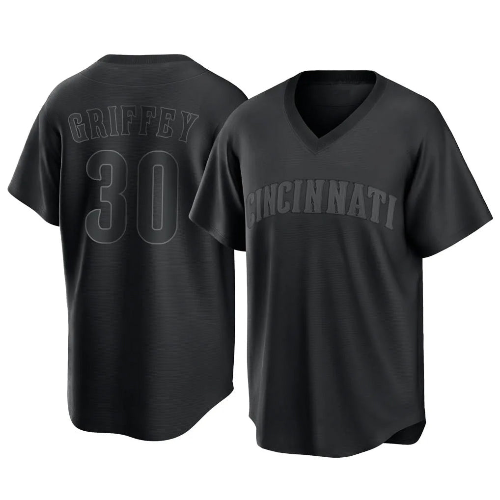 Jamed C.Reds #30 Ken Griffey Player Black T-shirt Game Home Stitched Jerseys