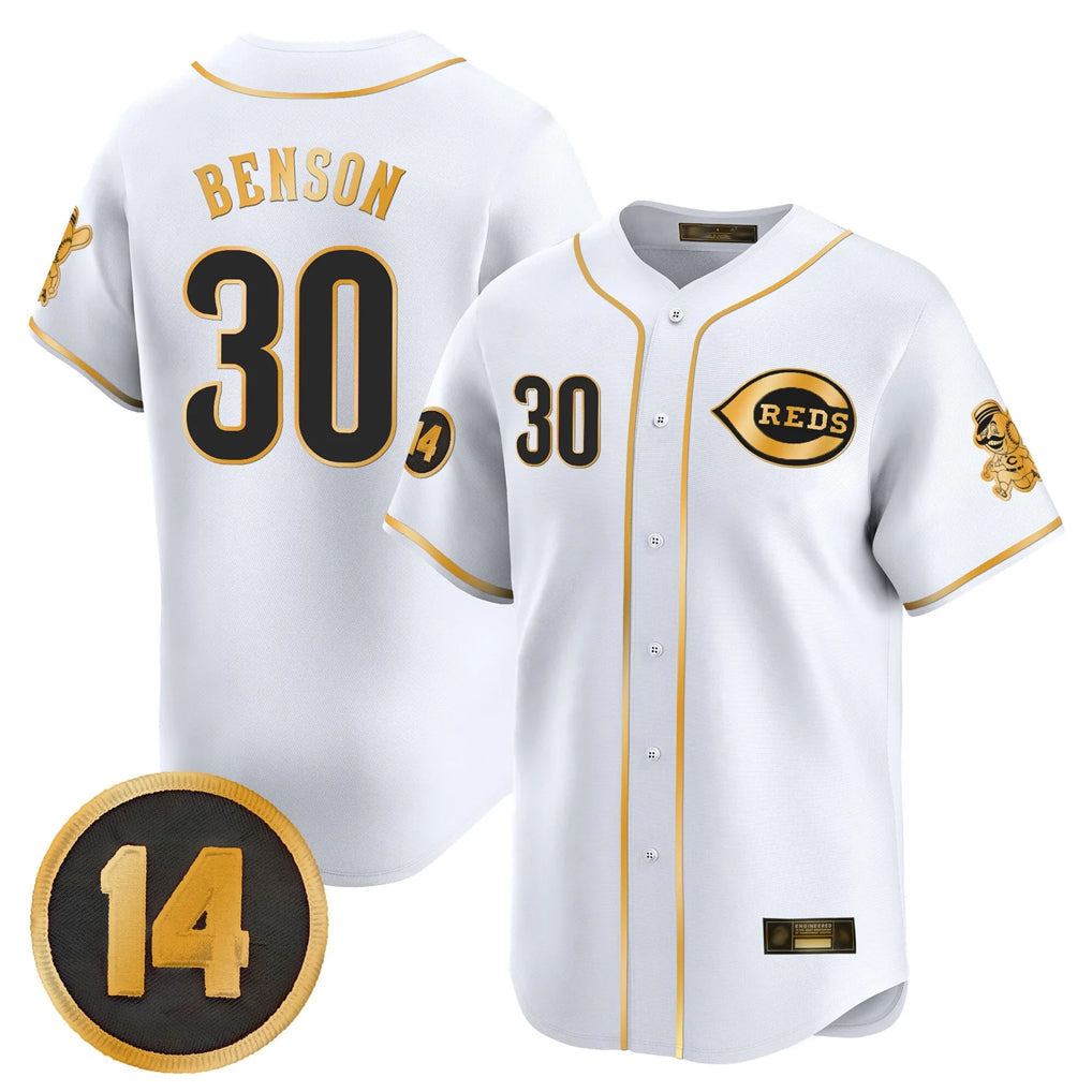 Jamed C.Reds #30 Ken Griffey Player White-Gold Vapor Premier Limited Home Stitched Jerseys