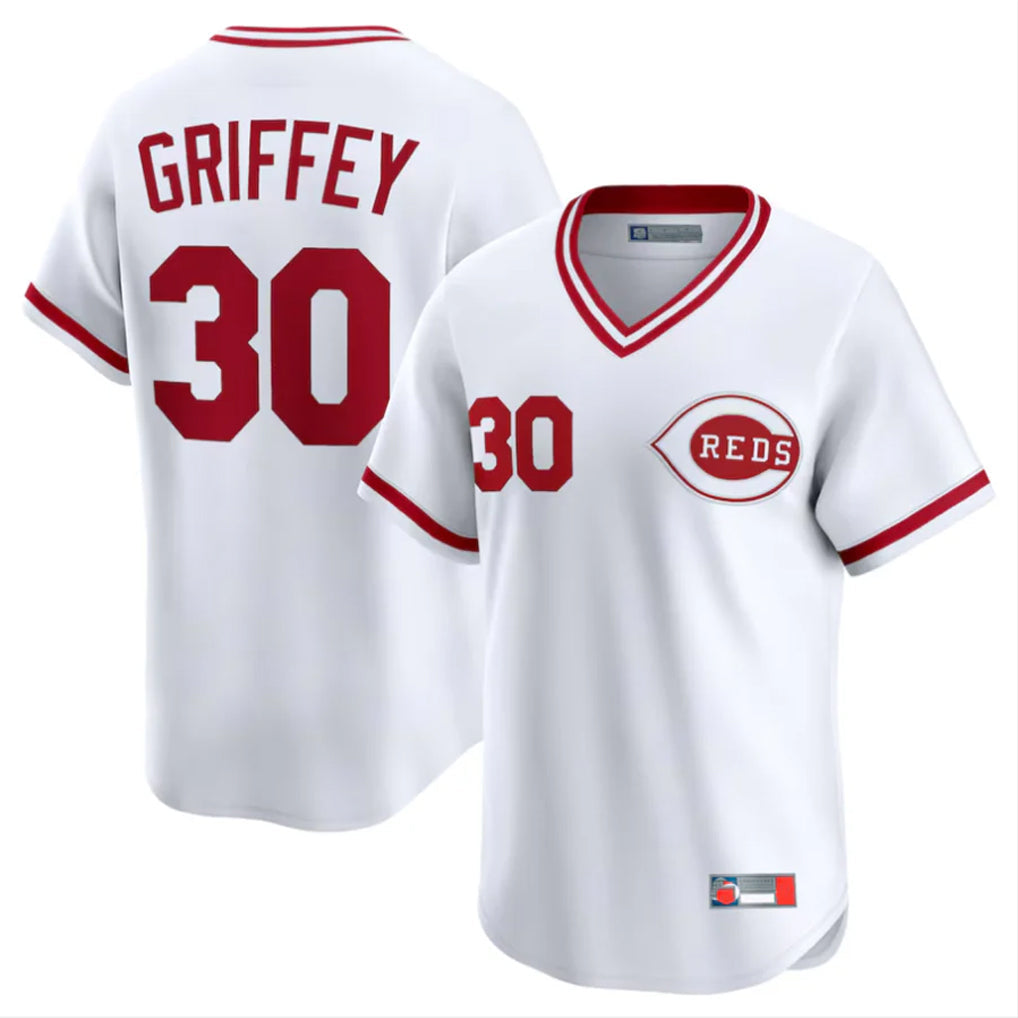 Jamed C.Reds #30 Ken Griffey Player White Cooperstown Collection Limited T-shirt Home Stitched Jerseys