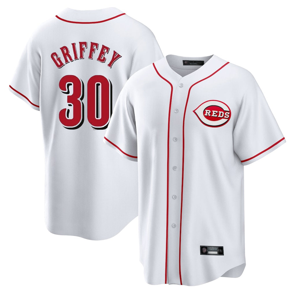 Jamed C.Reds #30 Ken Griffey Player White Game Home Stitched Jerseys