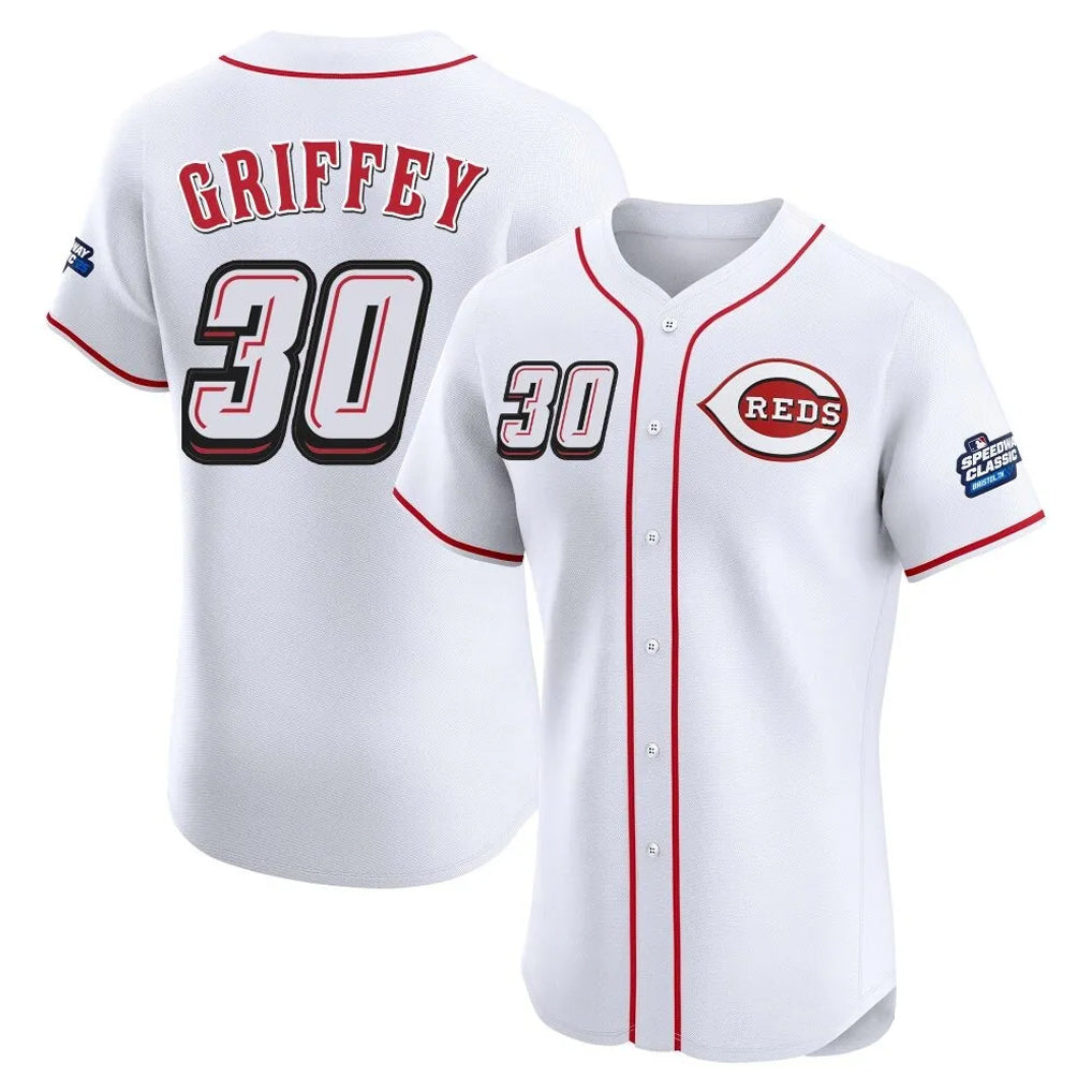 Jamed C.Reds #30 Ken Griffey Player White Speedway Classic Limited Elite Home Stitched Jerseys