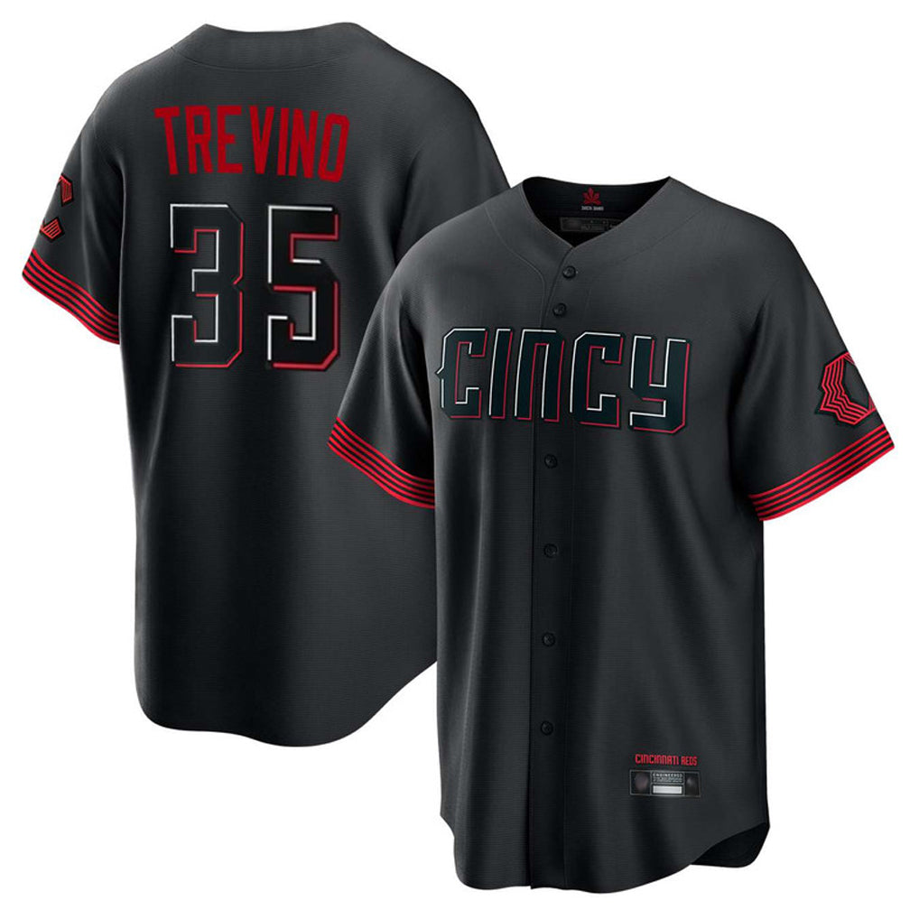 Jamed C.Reds #35 Jose Trevino Player Black City Connect Home Game Stitched Jerseys