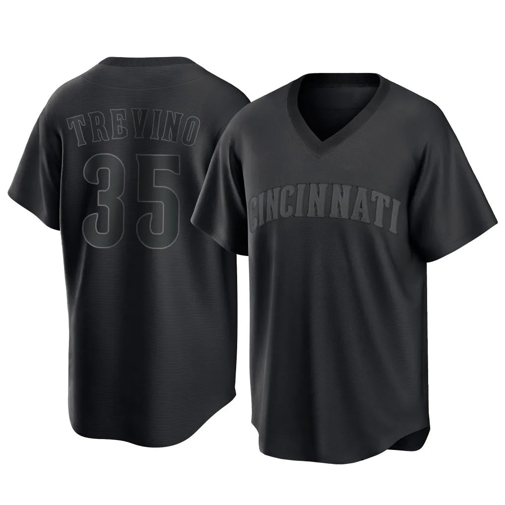 Jamed C.Reds #35 Jose Trevino Player Black T-shirt Game Home Stitched Jerseys