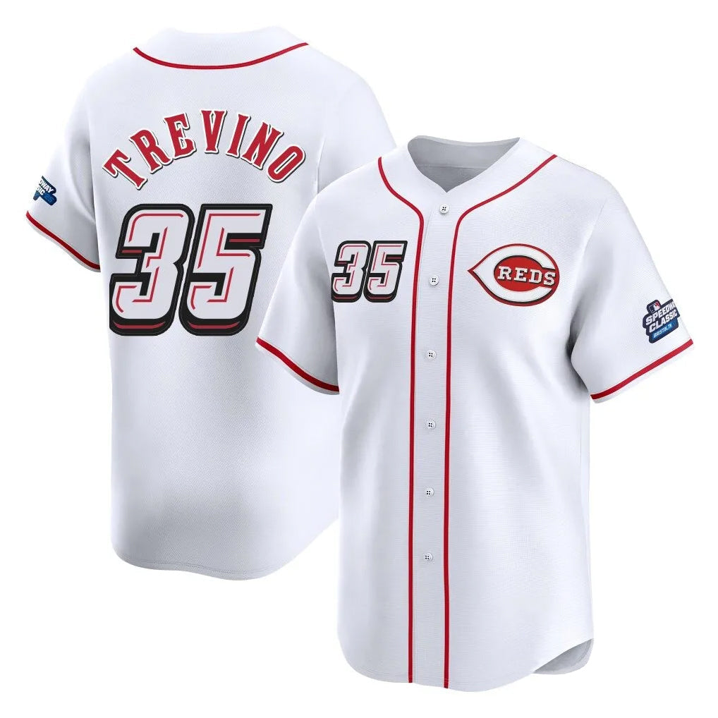 Jamed C.Reds #35 Jose Trevino Player White Speedway Classic Home Limited Stitched Jerseys
