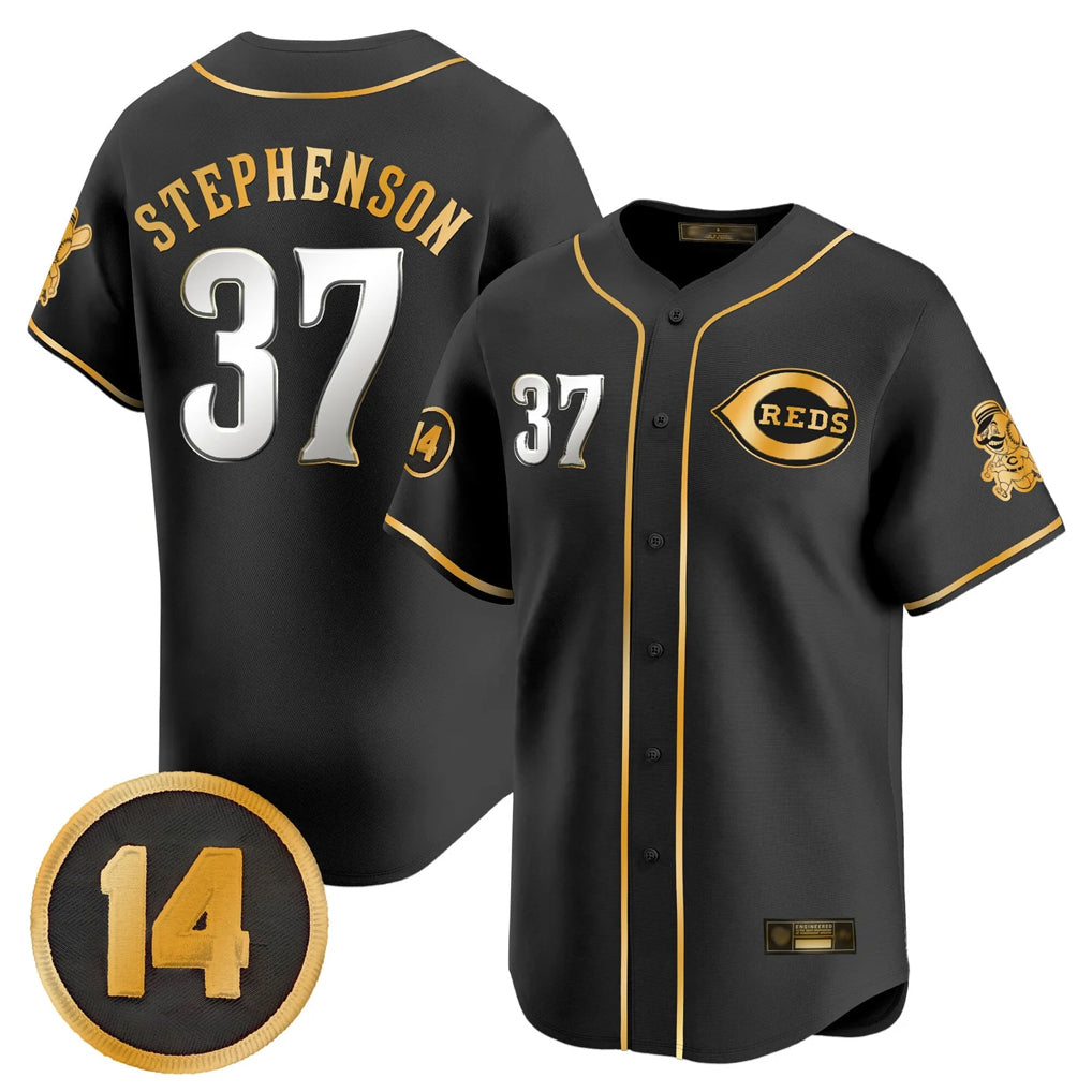 Jamed C.Reds #37 Tyler Stephenson Player Black-Gold Vapor Premier Limited Home Stitched Jerseys