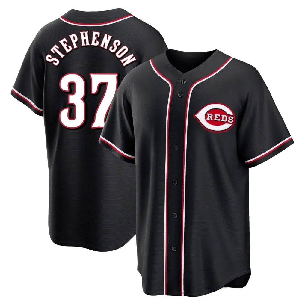 Jamed C.Reds #37 Tyler Stephenson Player Black Fashion Out Home Game Stitched Jerseys
