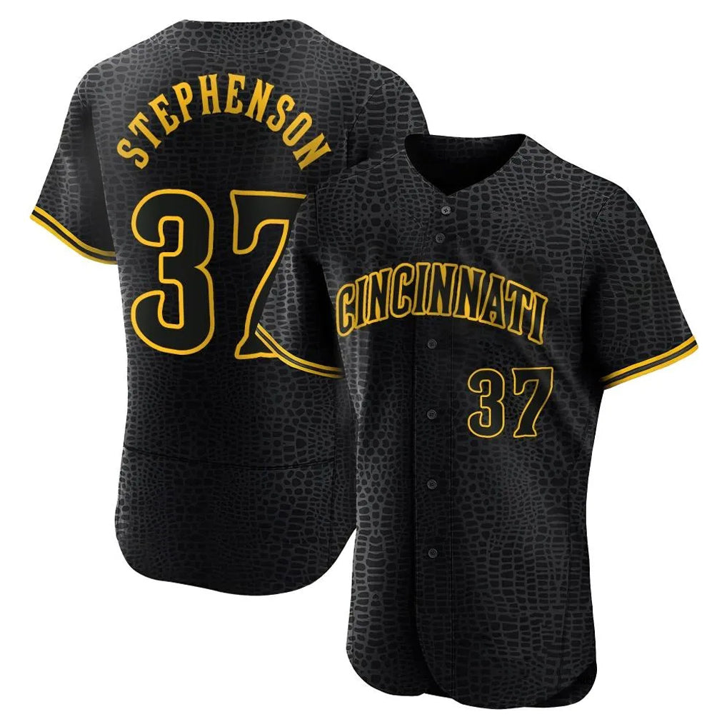Jamed C.Reds #37 Tyler Stephenson Player Black Snake Skin City Limited Elite Home Stitched Jerseys