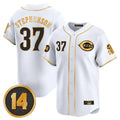 Jamed C.Reds #37 Tyler Stephenson Player White-Gold Vapor Premier Limited Home Stitched Jerseys
