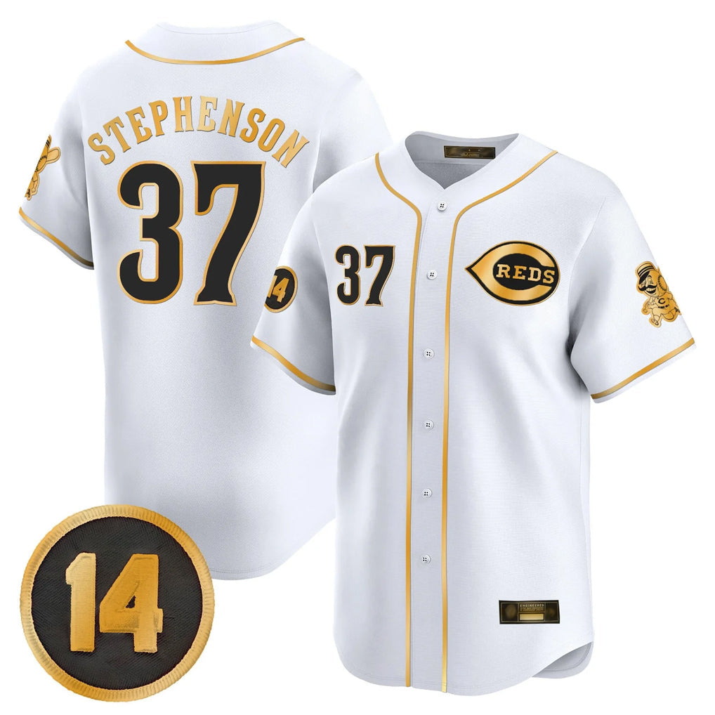 Jamed C.Reds #37 Tyler Stephenson Player White-Gold Vapor Premier Limited Home Stitched Jerseys