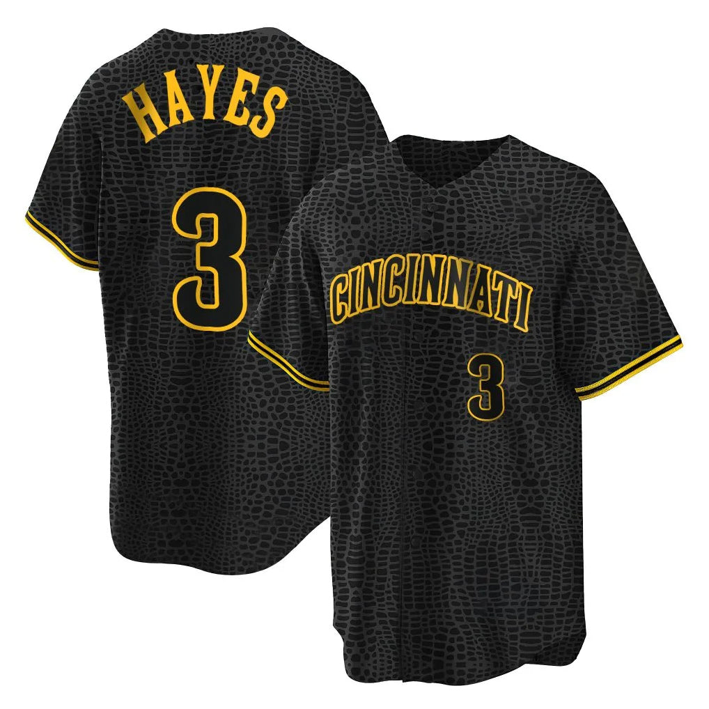 Jamed C.Reds #3 Ke'Bryan Hayes Player Black Snake Skin City Home Stitched Jerseys