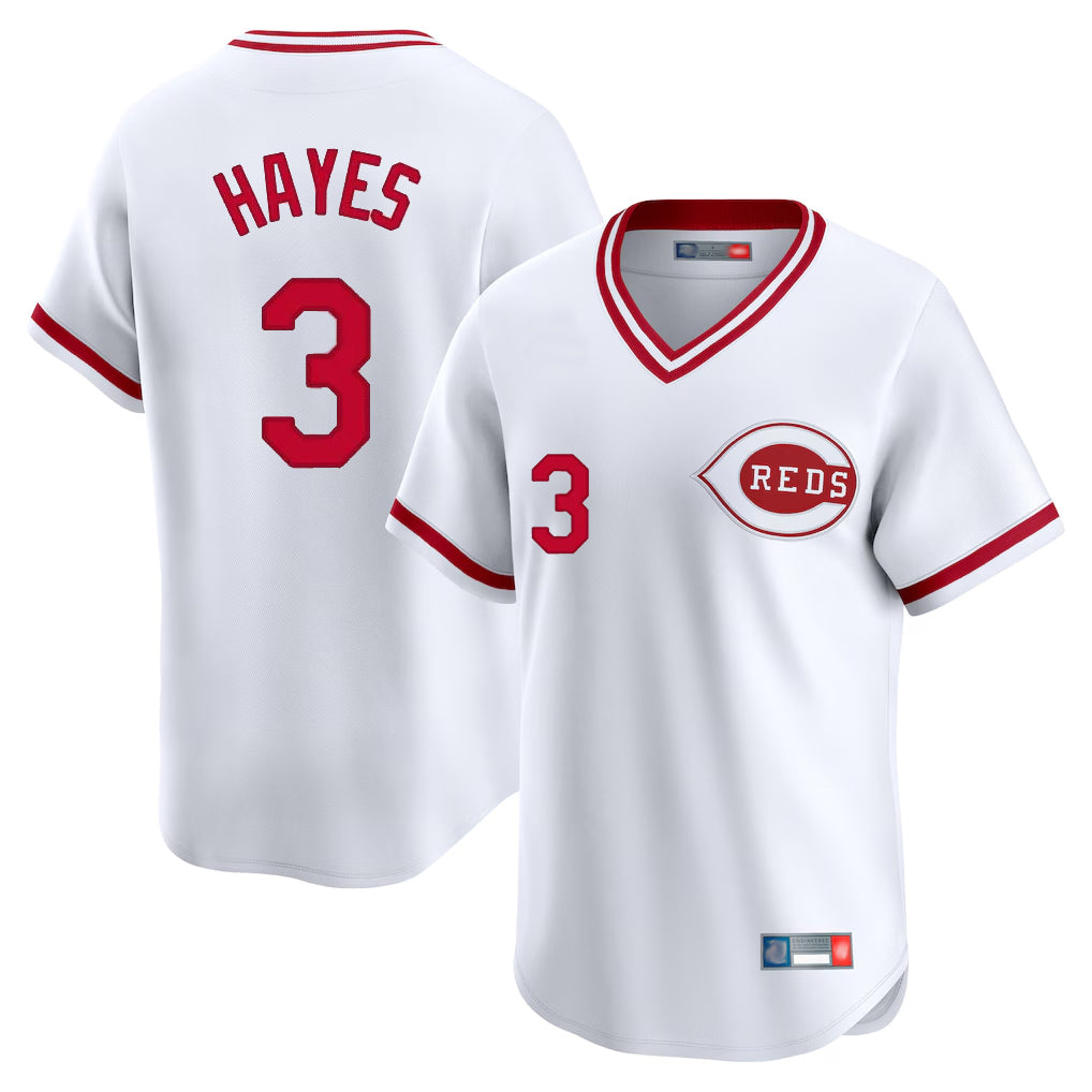 Jamed C.Reds #3 Ke'Bryan Hayes Player White Cooperstown Collection Limited T-shirt Home Stitched Jerseys