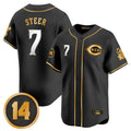 Jamed C.Reds #7 Spencer Steer Player Black-Gold Vapor Premier Limited Home Stitched Jerseys
