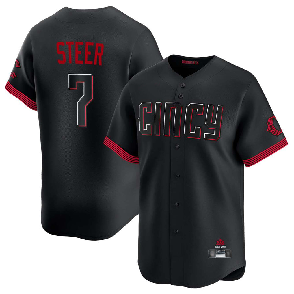Jamed C.Reds #7 Spencer Steer Player Black City Connect Home Limited Stitched Jerseys