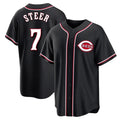 Jamed C.Reds #7 Spencer Steer Player Black Fashion Out Home Game Stitched Jerseys