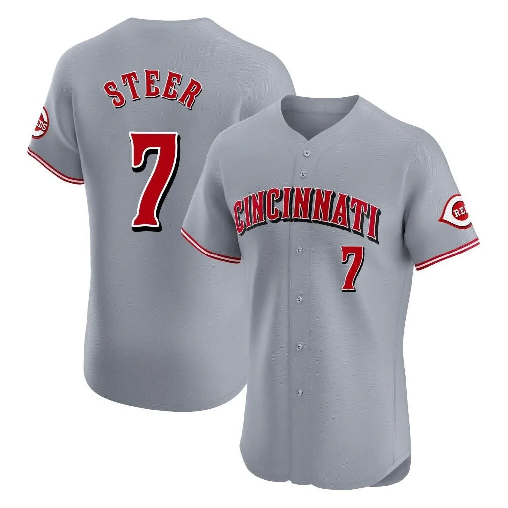 Jamed C.Reds #7 Spencer Steer Player Gray Limited Elite Home Stitched Jerseys