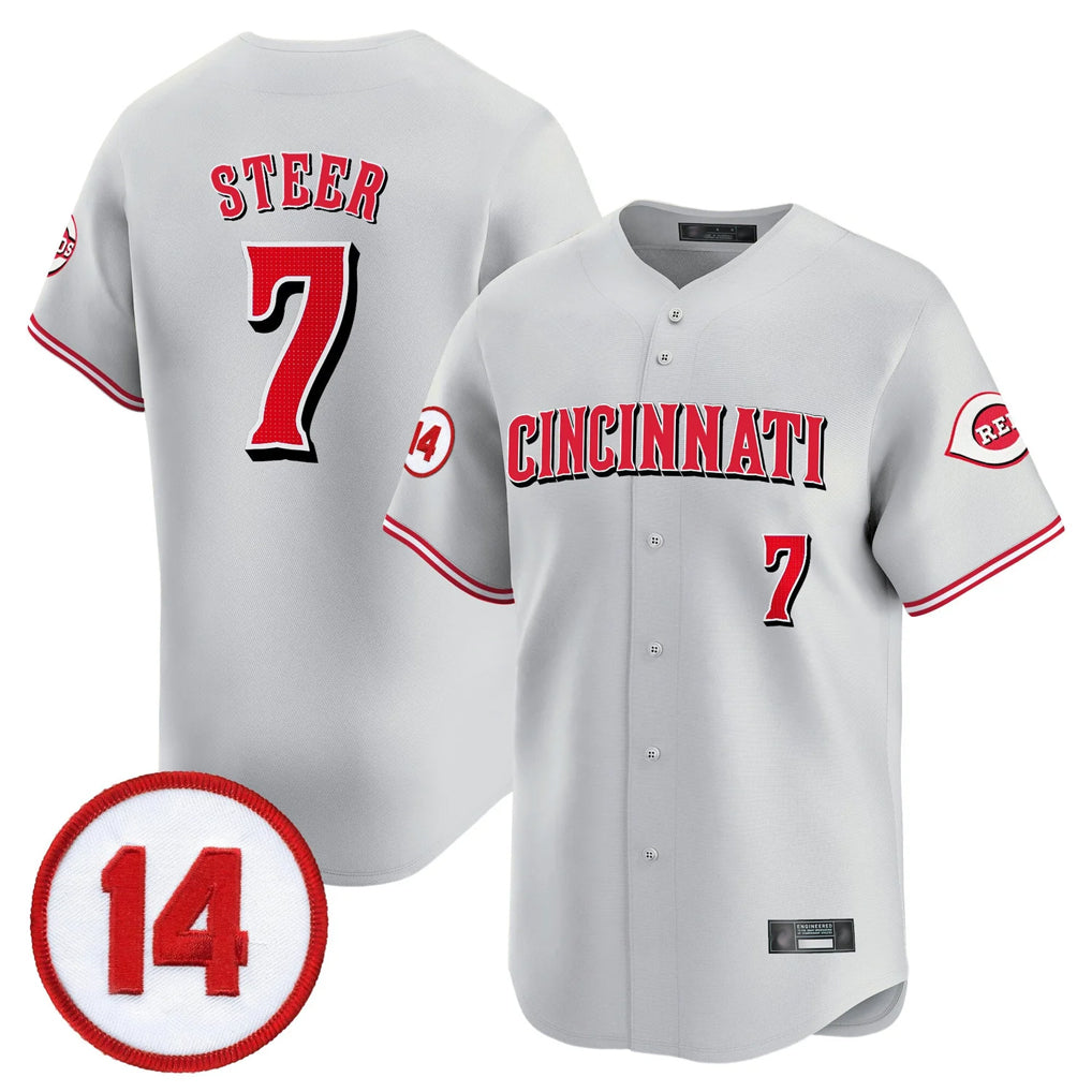 Jamed C.Reds #7 Spencer Steer Player Gray Vapor Premier Limited Home Stitched Jerseys