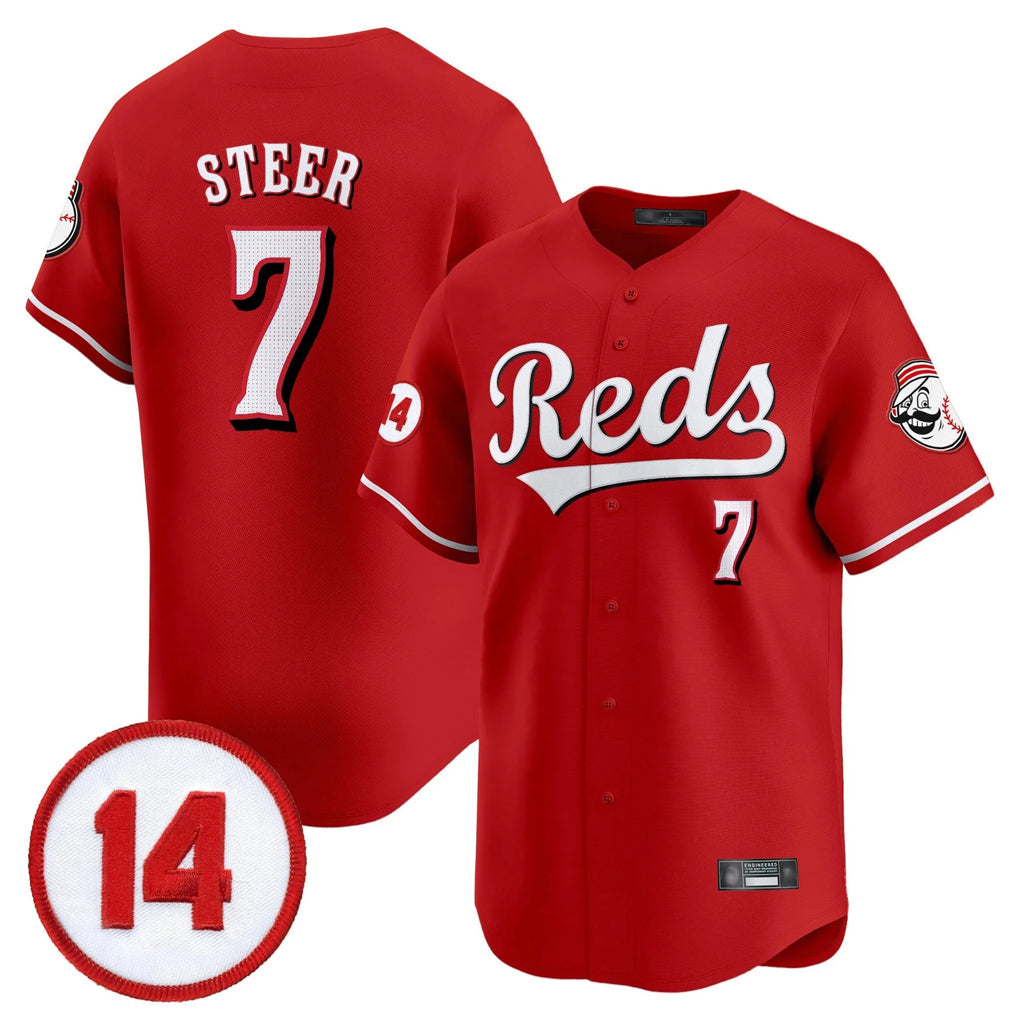 Jamed C.Reds #7 Spencer Steer Player Red Vapor Premier Limited Home Stitched Jerseys