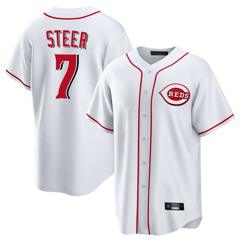 Jamed C.Reds #7 Spencer Steer Player White Game Home Stitched Jerseys