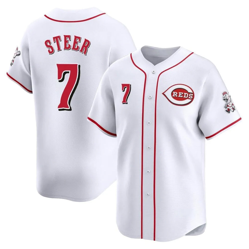Jamed C.Reds #7 Spencer Steer Player White Home Limited Stitched Jerseys